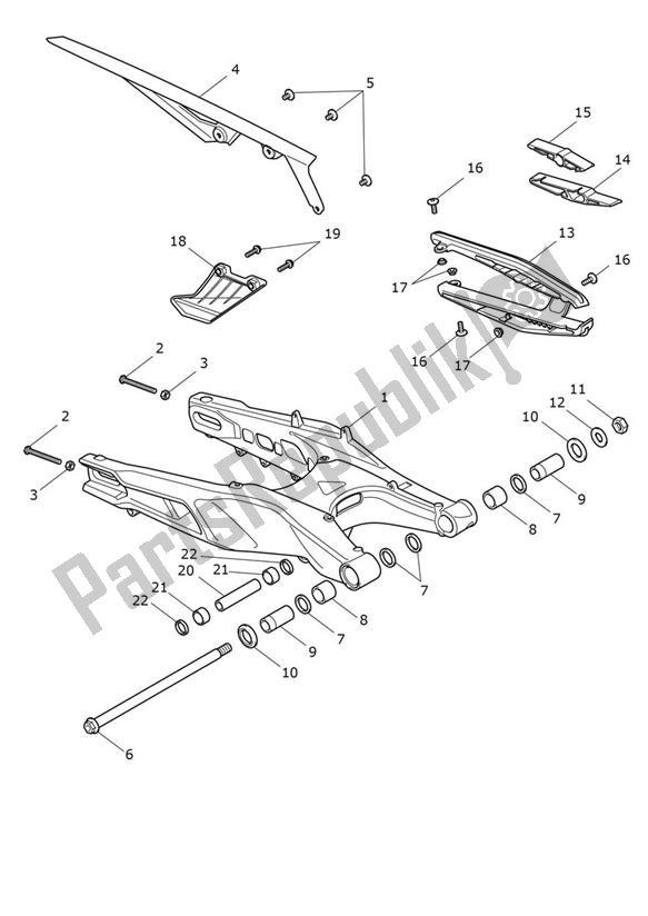 All parts for the Swingarm of the Triumph Tiger 900 GT PRO UP TO BP 5372 888 2020 - 2021