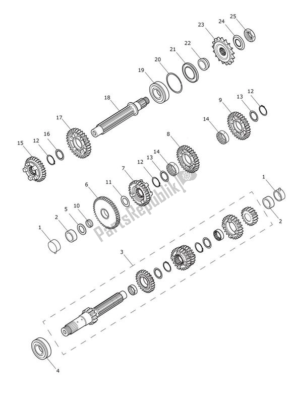 Alle onderdelen voor de Gears From Engine 539023 van de Triumph Speed Triple 1050 From VIN 461332 2005 - 2010