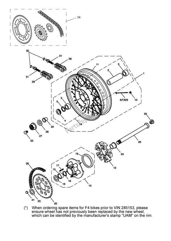 Todas as partes de Roda Traseira do Triumph Thruxton Carburator 865 2004 - 2007