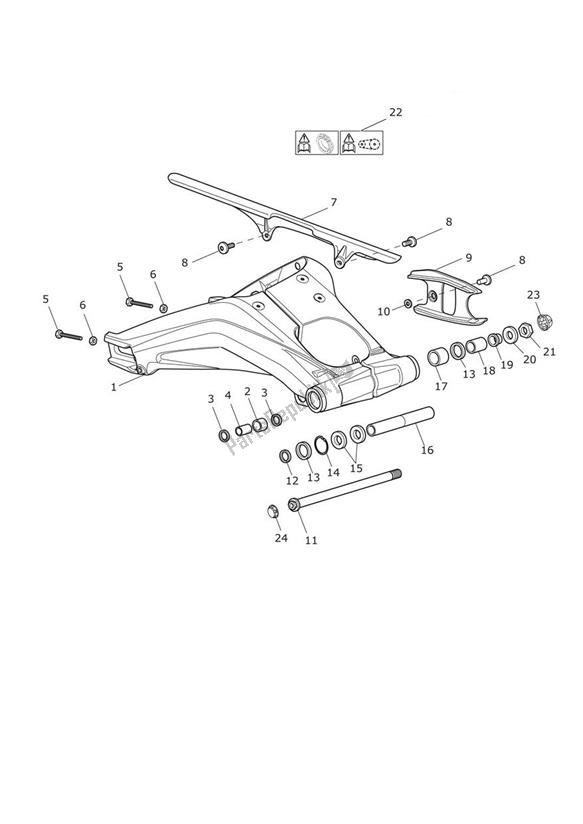 All parts for the Swingarm Without Bobbins of the Triumph Daytona 675 From VIN 564948 2017 - 2018