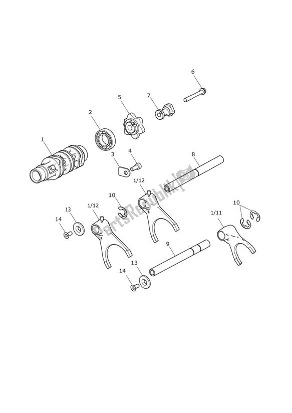 Todas as partes de Gear Selector Drum Gear Selector Forks - Explorer Xcx do Triumph Explorer XCX 1215 2012 - 2019