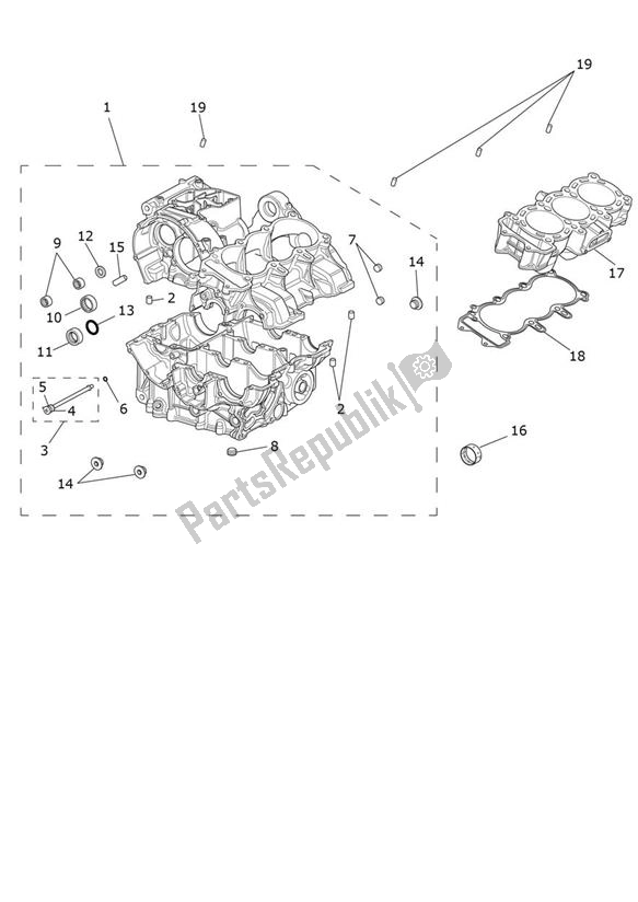 All parts for the Crankcase of the Triumph Street Triple R From VIN BF 1297 765 2021 - 2024