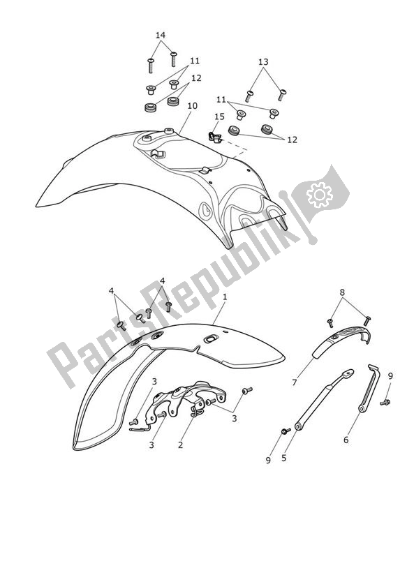 All parts for the Mudguard of the Triumph Bonneville T 120 UP TO VIN AC 6129 +budekins & Diamond 1200 2016 - 2021