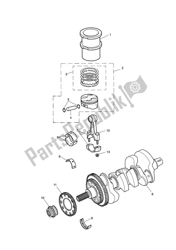 All parts for the Crank Shaft Connecting Rod Piston of the Triumph Speed Triple 1050 UP TO VIN 333178 2005 - 2010