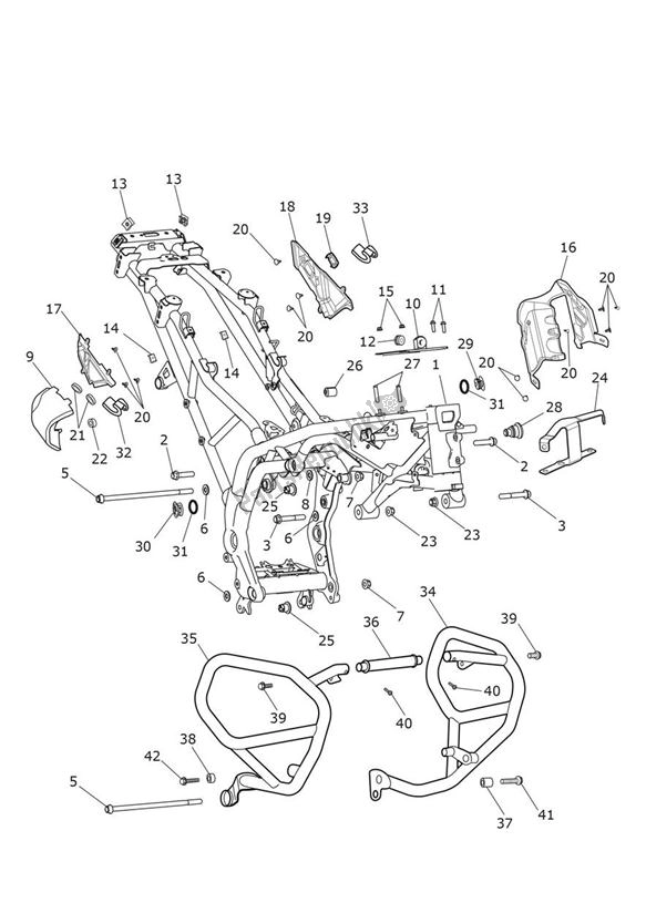 All parts for the Main Frame Assembly - Explorer Xcx of the Triumph Explorer XCX 1215 2012 - 2019