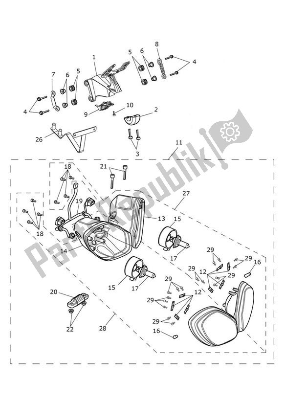 Todas las partes para Faro de Triumph Street Triple R & RX From VIN 560477 675 2012 - 2016