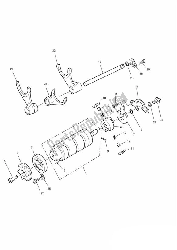 All parts for the Gear Selector Drum Gear Selector Forks of the Triumph Speed Triple 885/ 955 UP TO VIN 141871 1994 - 2001