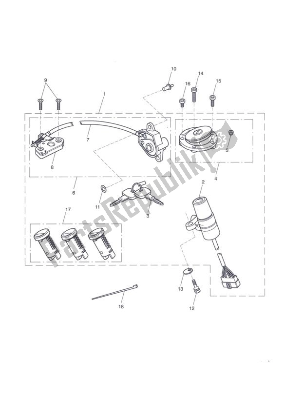All parts for the Lockset Ignition Nonabs Up To Vin468639, Abs Up To Vin440482 of the Triumph Tiger 1050 & SE 2007 - 2013