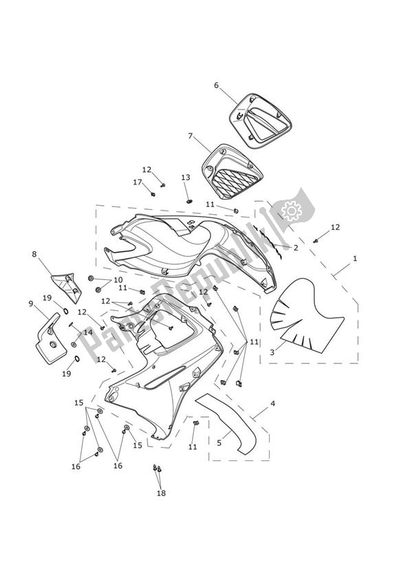 Alle onderdelen voor de Fairing Left van de Triumph Trophy 1215 2013 - 2017