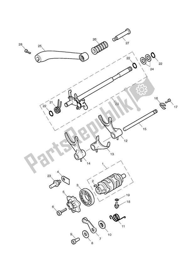 Todas as partes de Gear Selector Drum Gear Selection Shaft do Triumph Scrambler EFI UP TO 2015 865 2008 - 2016