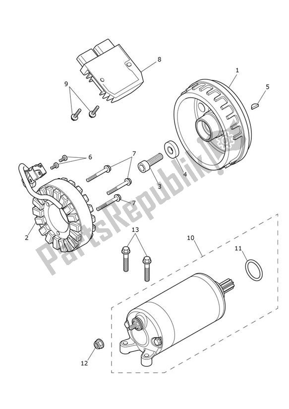 All parts for the Starter Generator of the Triumph Bonneville T 120 Black From AD 0139 +DGR 1200 2016 - 2021