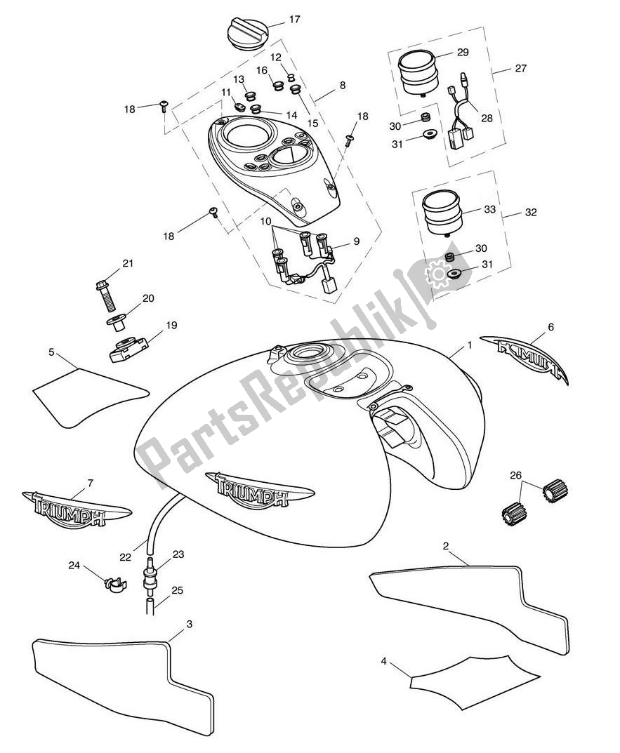All parts for the Fueltank of the Triumph Speedmaster EFI UP TO VIN 469049 865 2007 - 2011