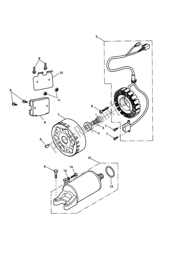 All parts for the Starter Generator of the Triumph Daytona 675 UP TO VIN 381274 2006 - 2012
