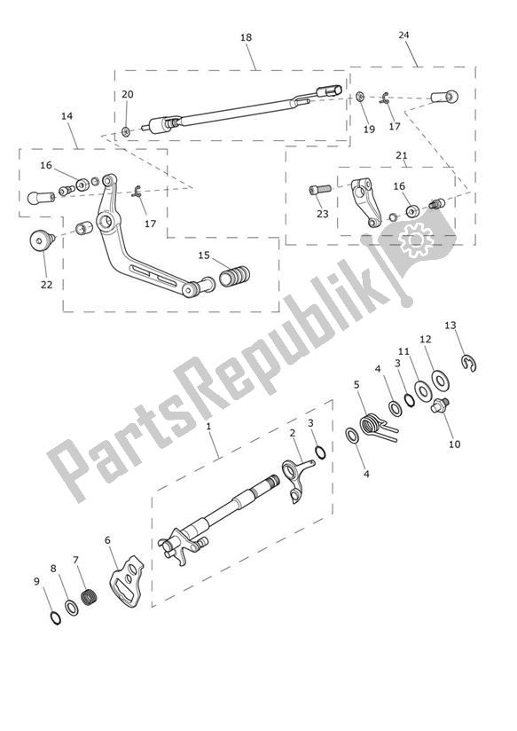 Toutes les pièces pour le Gear Selection Shaft Quickshifter du Triumph Daytona 675 From VIN 564948 2017 - 2018