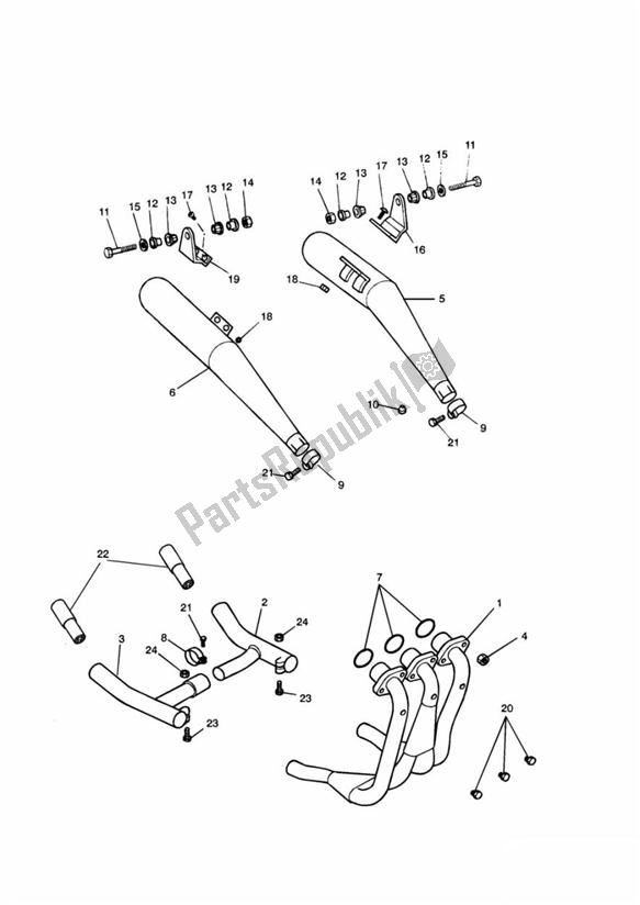 Todas as partes de Exhaust From Vin 029156 do Triumph Sprint 900 Carburator 885 1991 - 1998