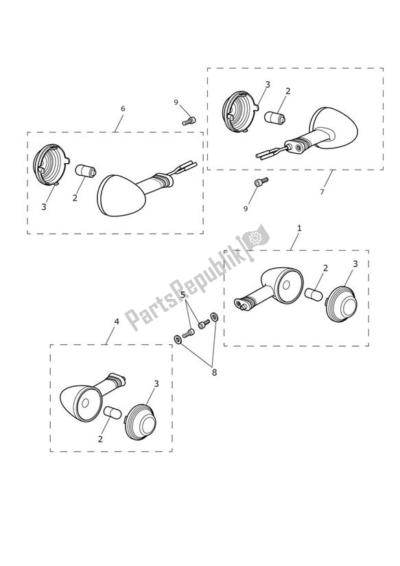 Alle onderdelen voor de Indicator van de Triumph Bonneville T 120 UP TO VIN AC 6129 +budekins & Diamond 1200 2016 - 2021