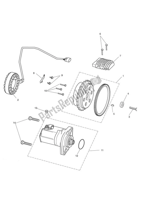 All parts for the Starter Generator of the Triumph Rocket III Roadster 2294 2010 - 2017