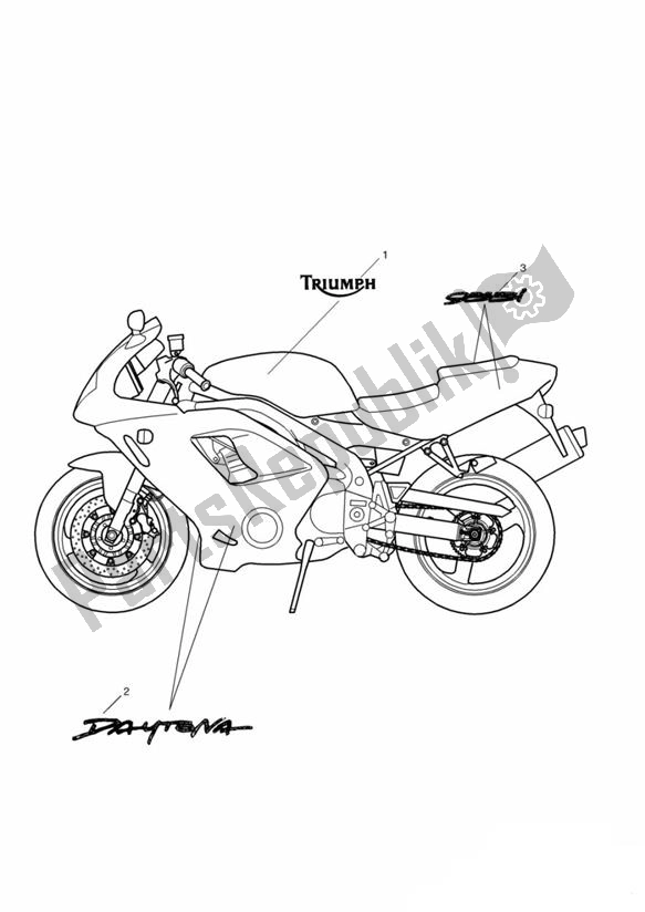 Alle onderdelen voor de Decal From Vin186151 van de Triumph Daytona 955I From VIN 132513 1997 - 2006