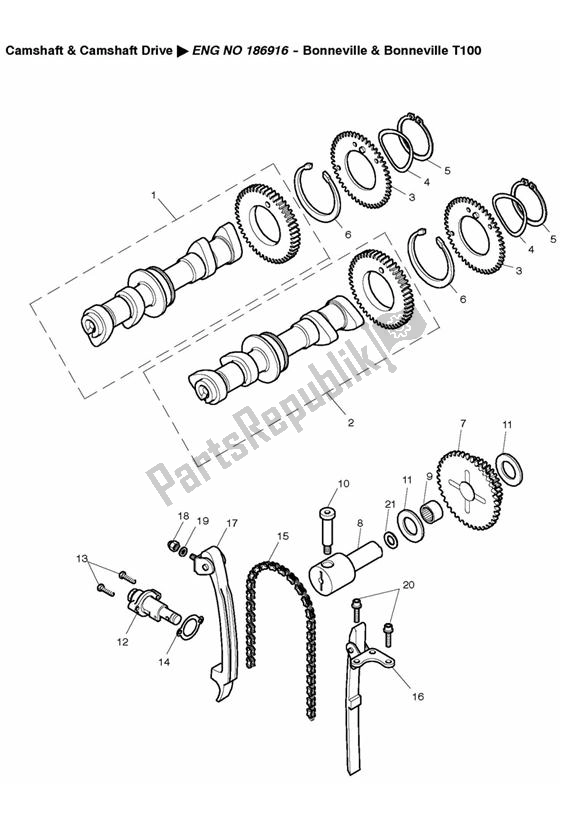 Todas as partes de Camshafts All Up To Vin186916 do Triumph Bonneville & T 100 Carburator 865 2001 - 2015