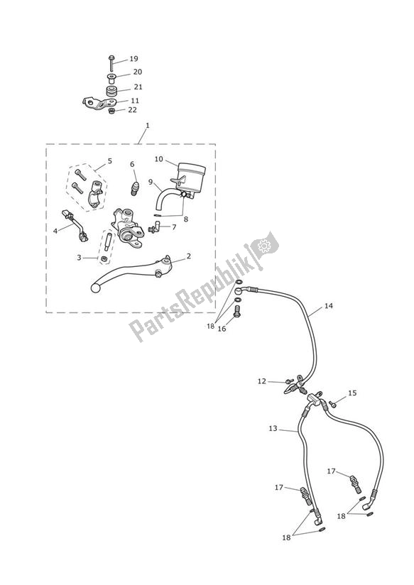 All parts for the Master Cylinder Assy Front of the Triumph Speed Triple 1050 From VIN 461332 2005 - 2010