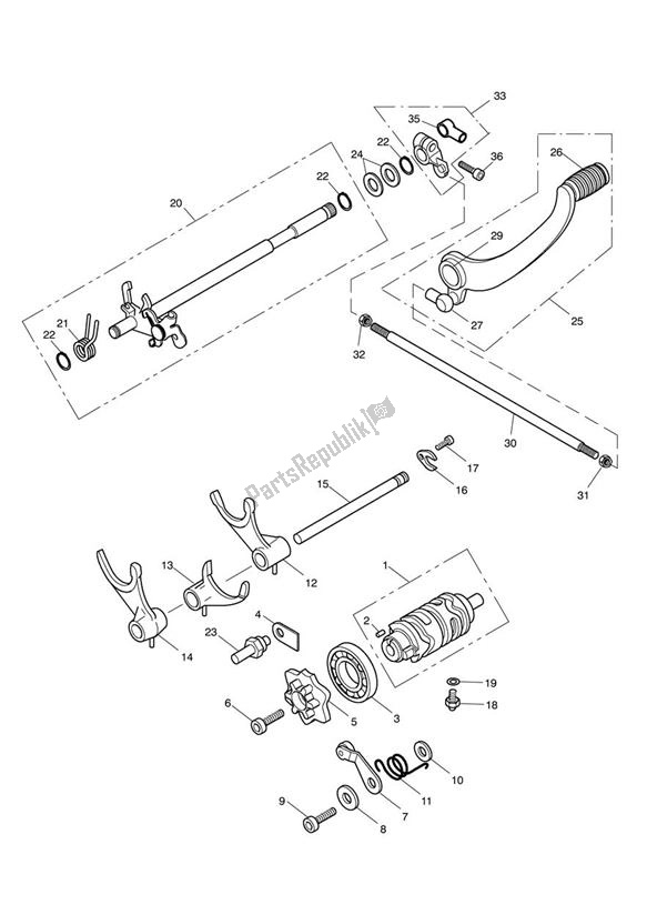 Todas as partes de Gear Selection Shaft Gear Selector Drum do Triumph America EFI UP TO VIN 468389 865 2007 - 2008