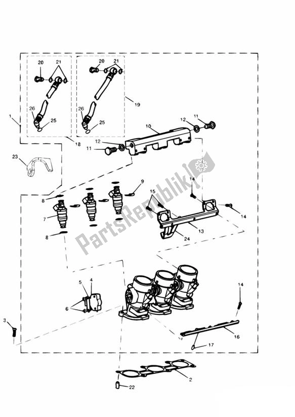 Todas as partes de Throttle Bodies Injection Up To Vin071698 do Triumph Daytona T 595 / 955I 1997 - 2001