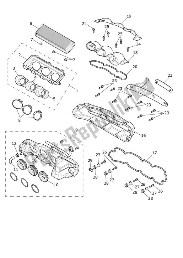 All parts for the Airbox (airfilter) of the Triumph Rocket 3 GT 2458 2020 - 2024
