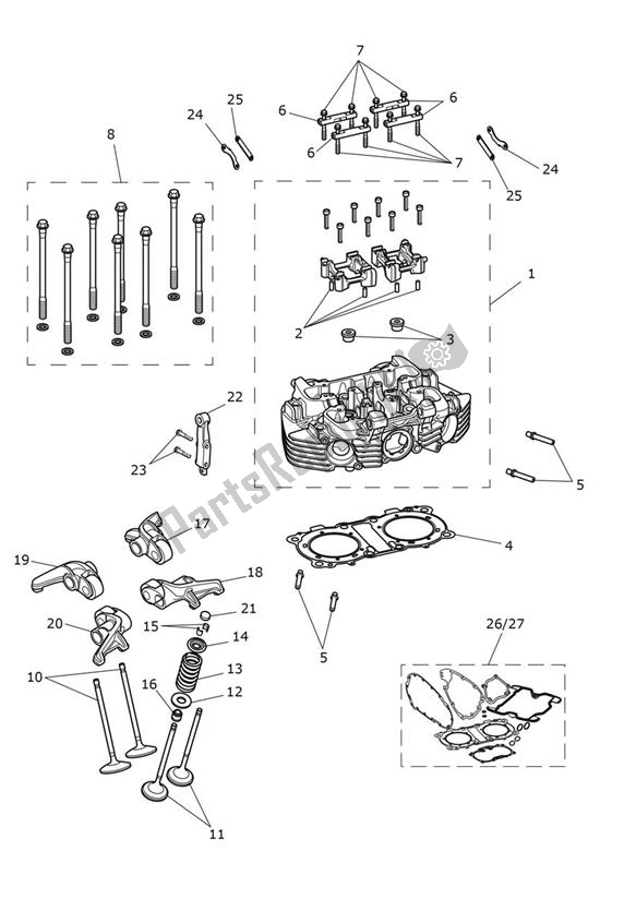 Alle onderdelen voor de Cilinderkop van de Triumph Scrambler 1200 XE From AC 8499 2019 - 2021