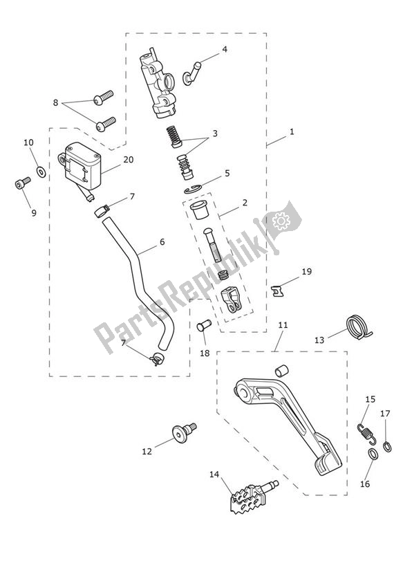 All parts for the Master Cylinder Assy Rear of the Triumph Tiger 900 Rally PRO UP TO BP 4995 888 2020 - 2021