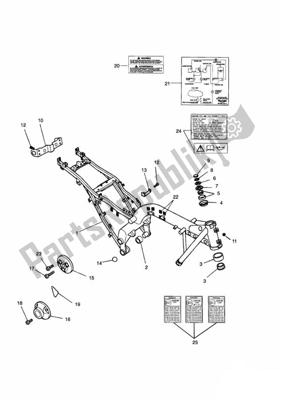 All parts for the Main Frame Assembly of the Triumph Daytona 900 & 1200 885 1992 - 1997