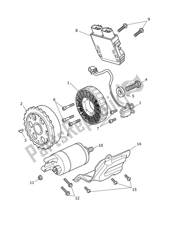 All parts for the Starter Generator of the Triumph Tiger 1200 GT Explorer 1215 2022 - 2024