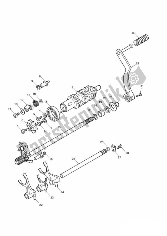 Todas as partes de Gear Selection Shaft Pedal Gears Gear Selector Drum do Triumph TT 600 599 2000 - 2003