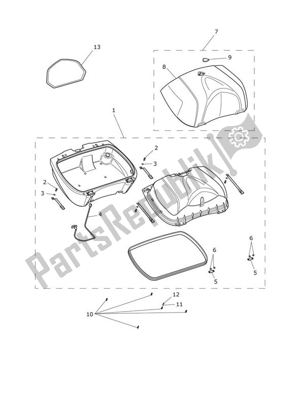 All parts for the Topbox of the Triumph Sprint GT 1050 2011 - 2016