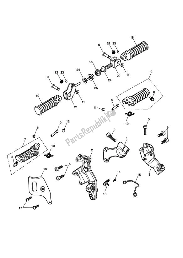 Alle onderdelen voor de Voetsteunen van de Triumph Scrambler Carburator UP TO 2007 865 2006 - 2008