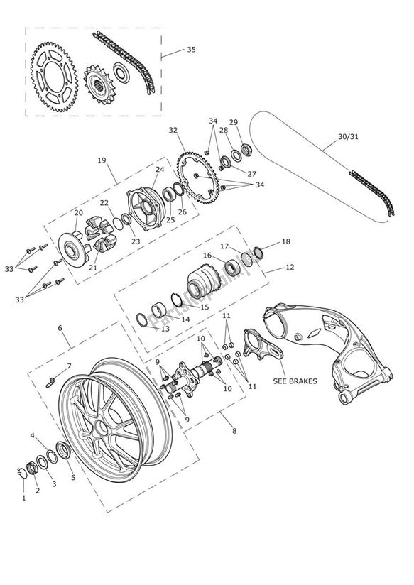 Todas as partes de Final Drive do Triumph Speed Triple 1050 From VIN 461332 2005 - 2010