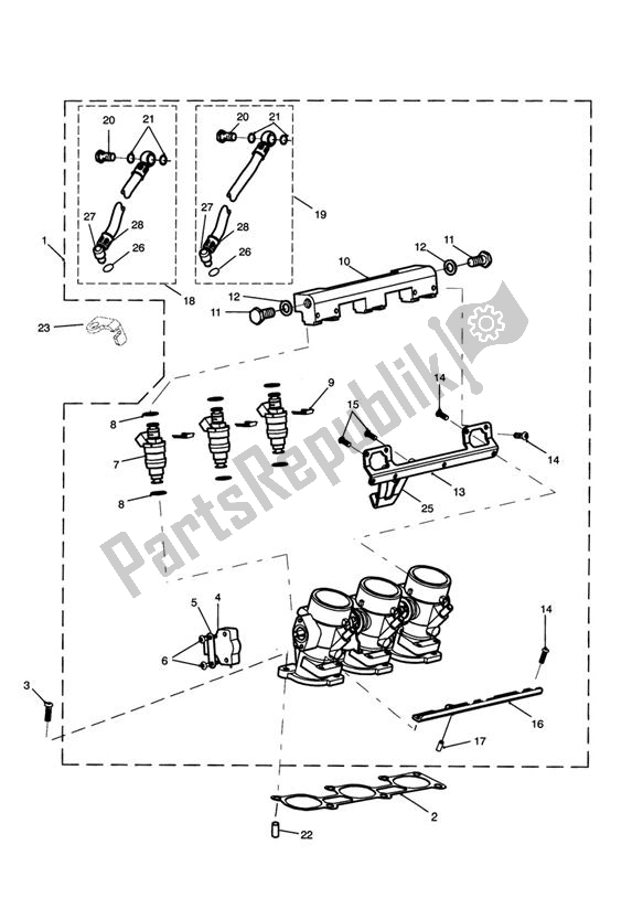 All parts for the Throttle Bodies Injection 885ccm of the Triumph Speed Triple 885/ 955 UP TO VIN 141871 1994 - 2001