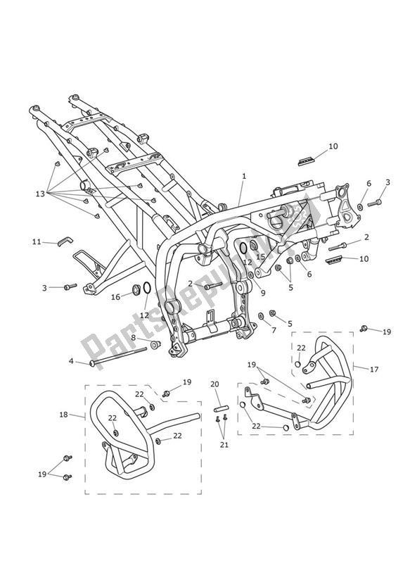All parts for the Main Frame Assembly of the Triumph Tiger XCA UP TO VIN 855531 1215 2015 - 2017