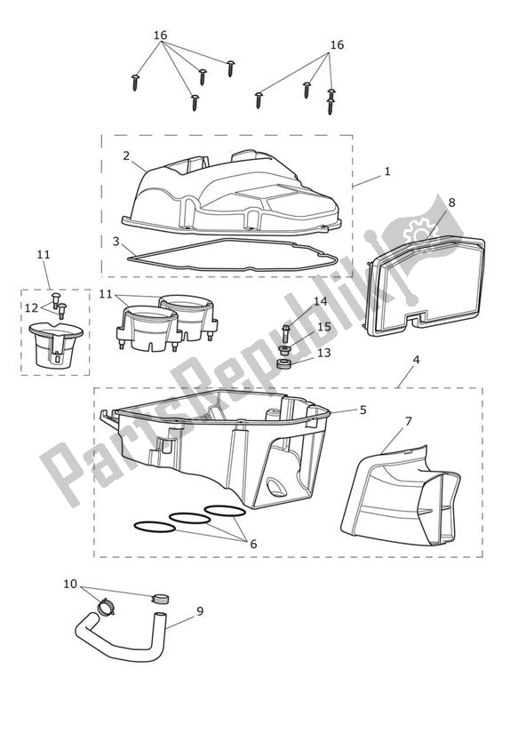 All parts for the Airbox (airfilter) of the Triumph Daytona R From VIN 564948 675 2017 - 2018