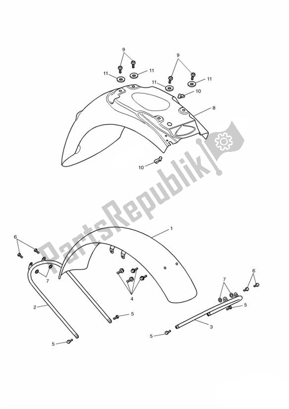 All parts for the Mudguard Black Up To Vin284652-f2, Silver Up To 284690-f2, Other Colours Up To 284984-f2 & 279278-f4 of the Triumph Bonneville & T 100 Carburator 865 2001 - 2015