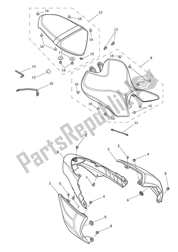 Tutte le parti per il Fairing Rear Seat del Triumph Speed Triple R From VIN 735437 1050 2016 - 2018