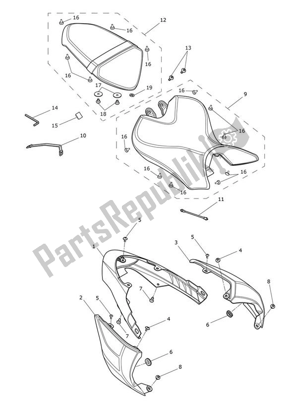 Todas as partes de Fairing Rear Seat do Triumph Speed Triple S From VIN 735438 1050 2016 - 2018