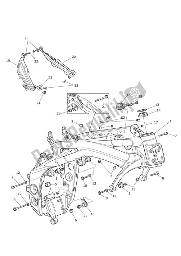 Alle onderdelen voor de Main Frame Assembly van de Triumph Speed Triple 1050 From VIN 461332 2005 - 2010