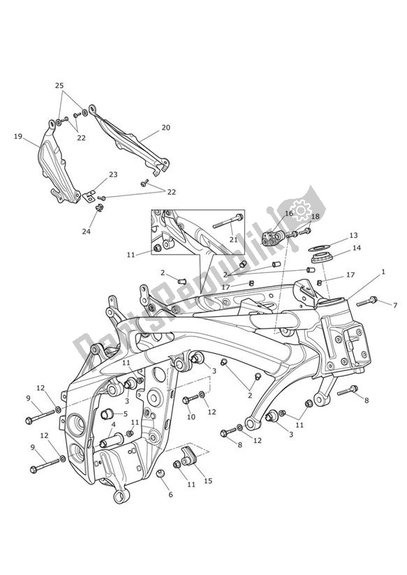 Alle onderdelen voor de Main Frame Assembly van de Triumph Speed Triple R UP TO VIN 735436 1050 2012 - 2016