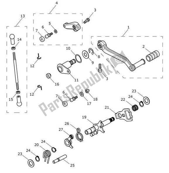 All parts for the Pedal Gears Gear Selection Shaft of the Triumph Tiger 1200 XR 1215 2018 - 2020
