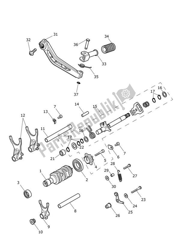 Todas as partes de Gear Selector Drum Gear Selection Shaft do Triumph Scrambler 1200 XE From AC 8499 2019 - 2021