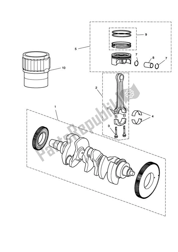 All parts for the Crank Shaft Connecting Rod Piston of the Triumph Rocket III 2294 2004 - 2012