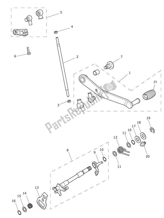 All parts for the Gear Selection Shaft Pedal Gears of the Triumph Tiger XRX From VIN 855532 1215 2018 - 2021