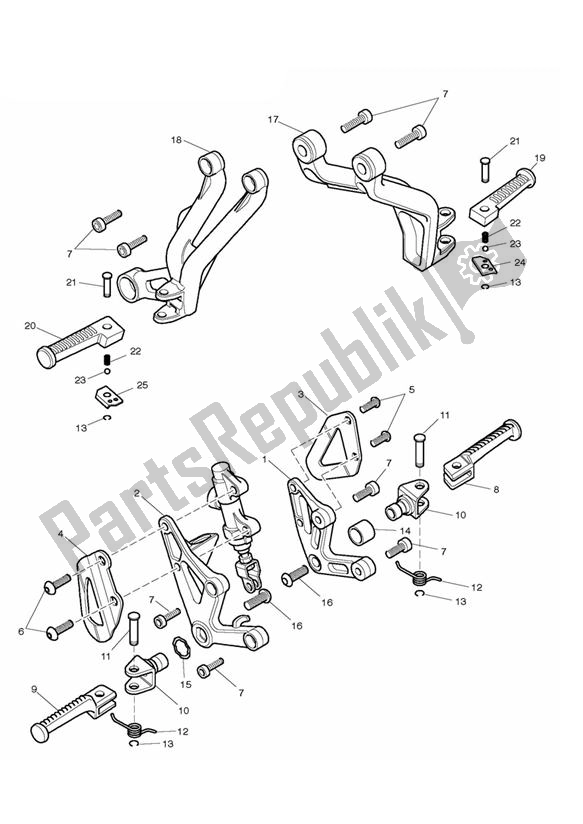 All parts for the Footrests Up To 186150 of the Triumph Speed Triple 955I From VIN 141872 2002 - 2004