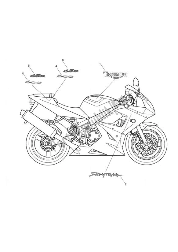 Alle onderdelen voor de Sticker van de Triumph Daytona 600 & 650 599 2003 - 2005