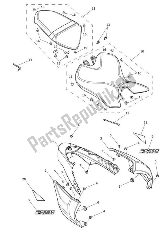 All parts for the Fairing Rear of the Triumph Speed Triple RS From VIN 867601 1050 2018 - 2020